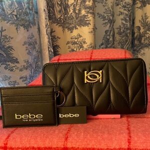 Bebe Black Quilted Wallet and Card Holder with Gold Detail